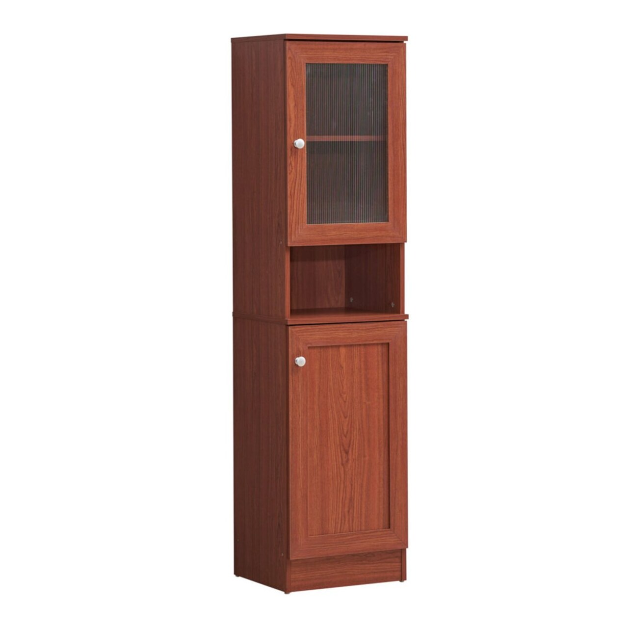 Hodedah 63" Tall Slim Open Shelf Plus Top and Bottom Enclosed Storage Kitchen Pantry